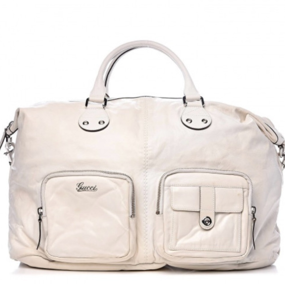 Gucci Calfskin Top Handle White Leather Tote
